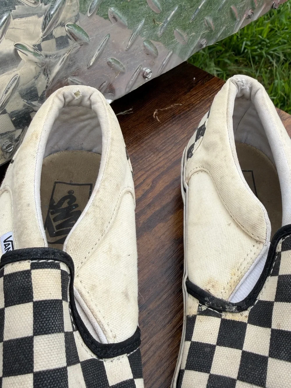 Vans Kids Slip-On Checkerboard Canvas Shoes - Black & White